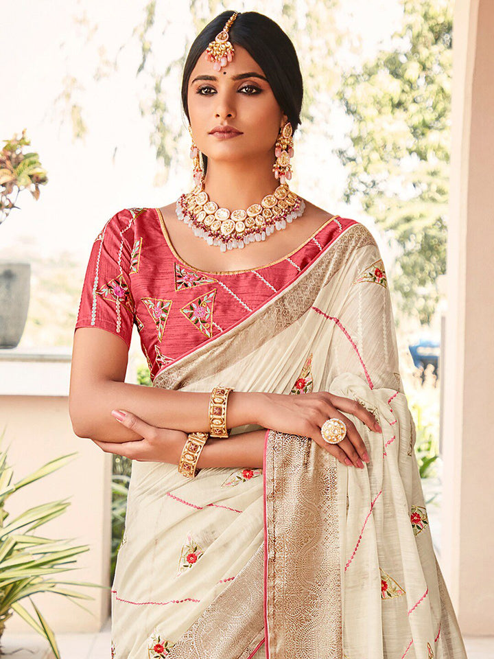 Saree mall Floral Embroidered Sequin Embellished Zari Saree