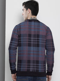 The Indian Garage Co Men Navy Blue & Pink Checked Sweatshirt
