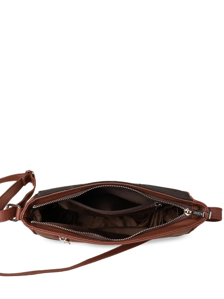 ZOUK Black Ethnic Motifs Printed Leather Structured Sling Bag