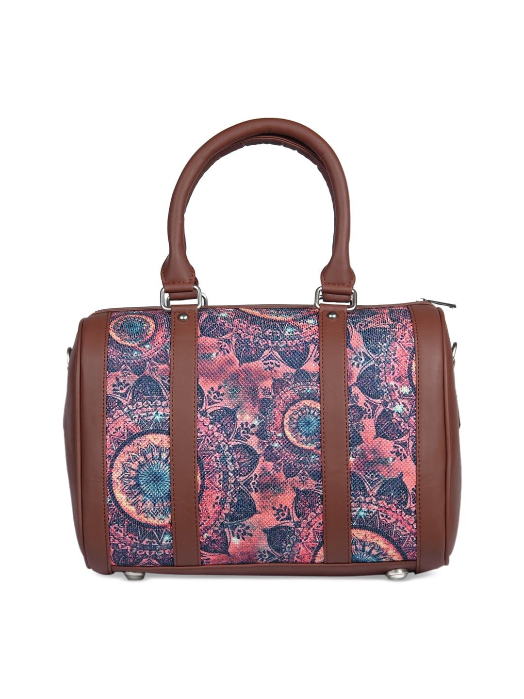 ZOUK Women Pink Printed Handicraft Fabric and Vegan Leather Handbag