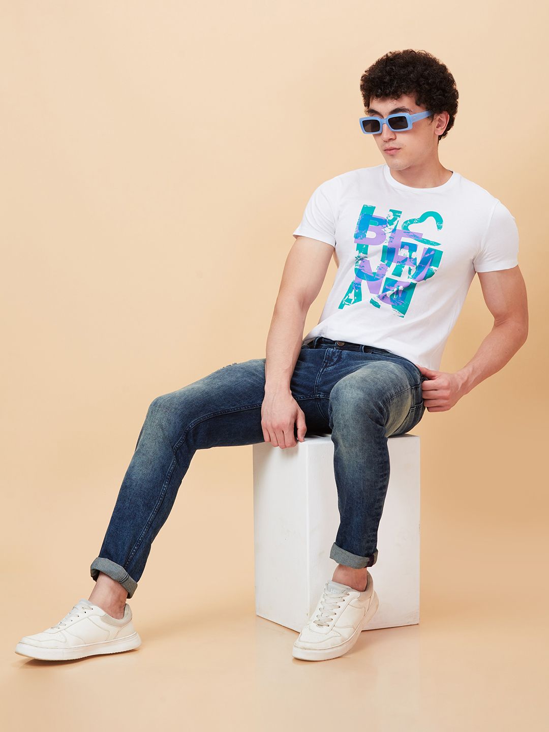 Being Human Men Slim Fit Low Distress Light Fade Jeans