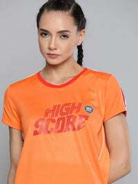 HRX By Hrithik Roshan Women Orangeade & High Risk Red Colourblock Rapid-Dry Anti-Static Antimicrobial Football Tshirt