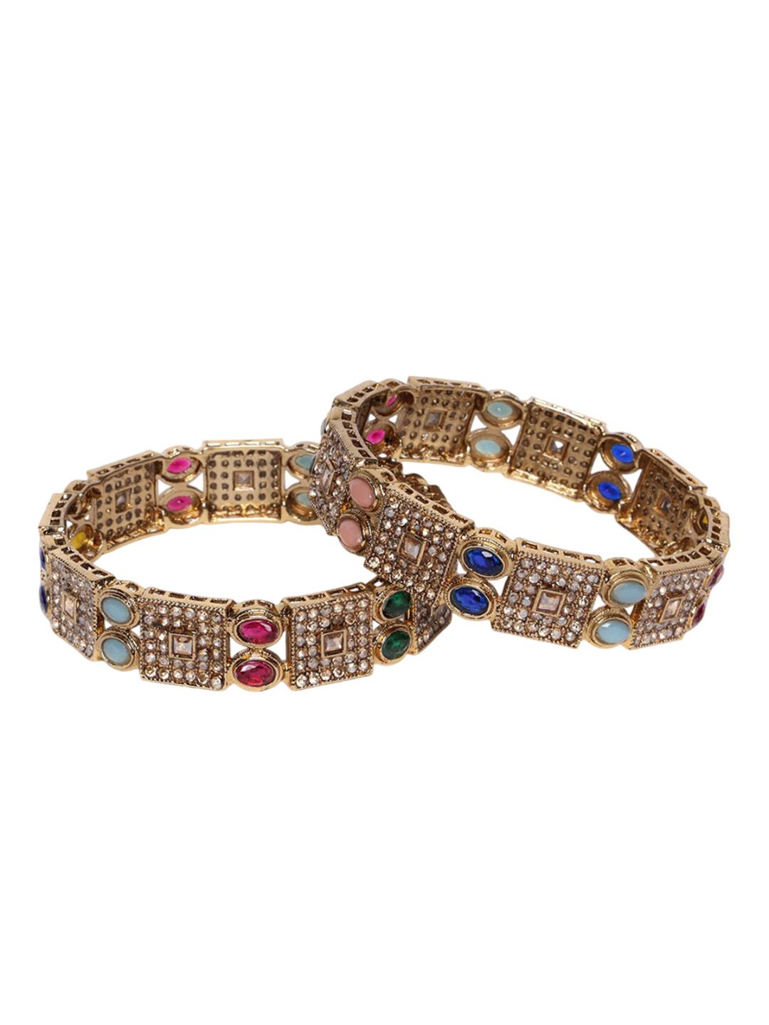 PANASH Set Of 2 Gold-Plated American Diamond-Studded Bangles