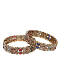 PANASH Set Of 2 Gold-Plated American Diamond-Studded Bangles
