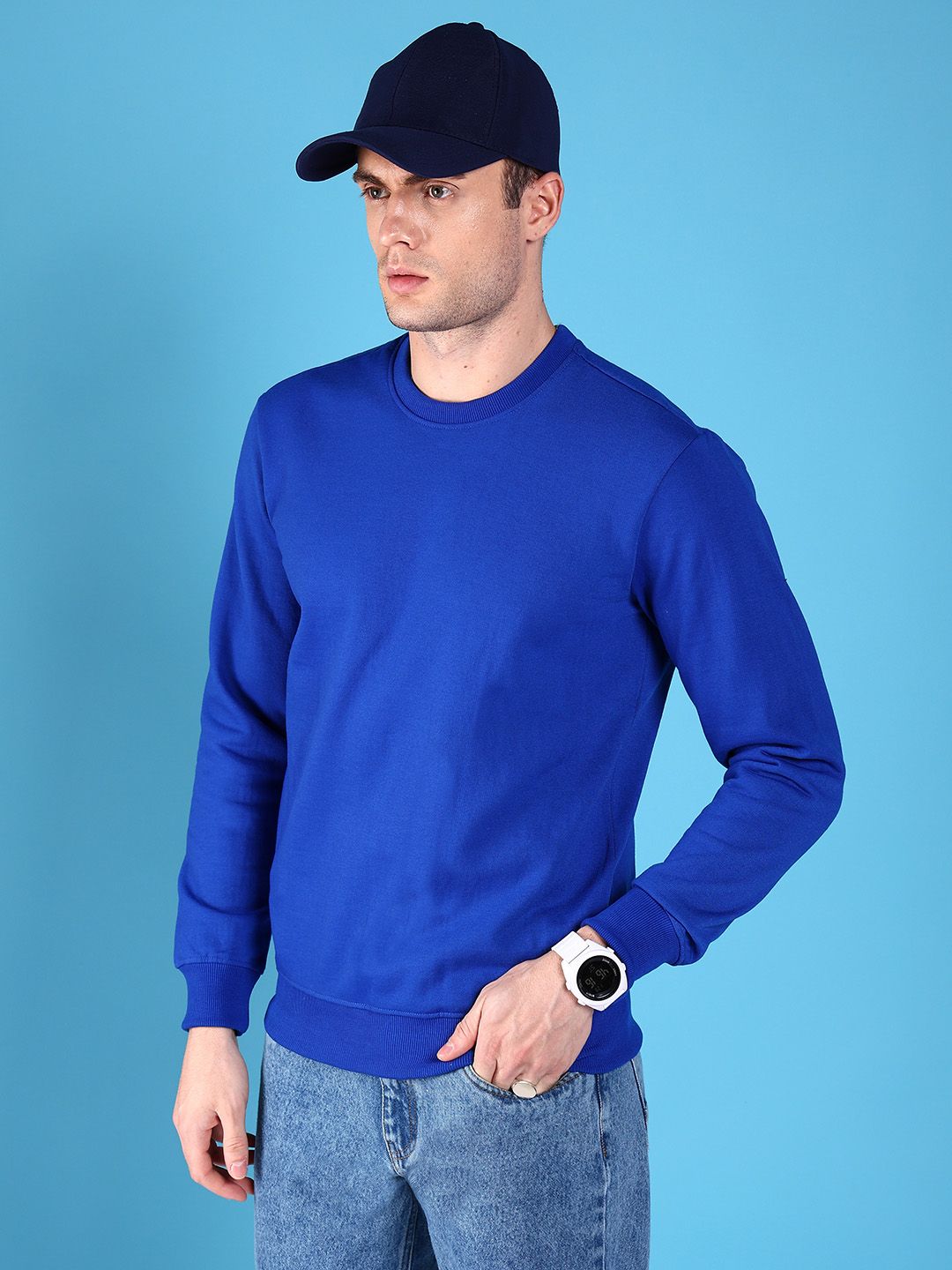 The Indian Garage Co Men Blue Solid Sweatshirt