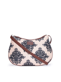 ZOUK Peach-Coloured & Black Ethnic Motifs Printed Sling Bag