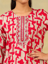 Mamicha Women Printed Regular Thread Work Pure Cotton Kurta with Trousers & With Dupatta