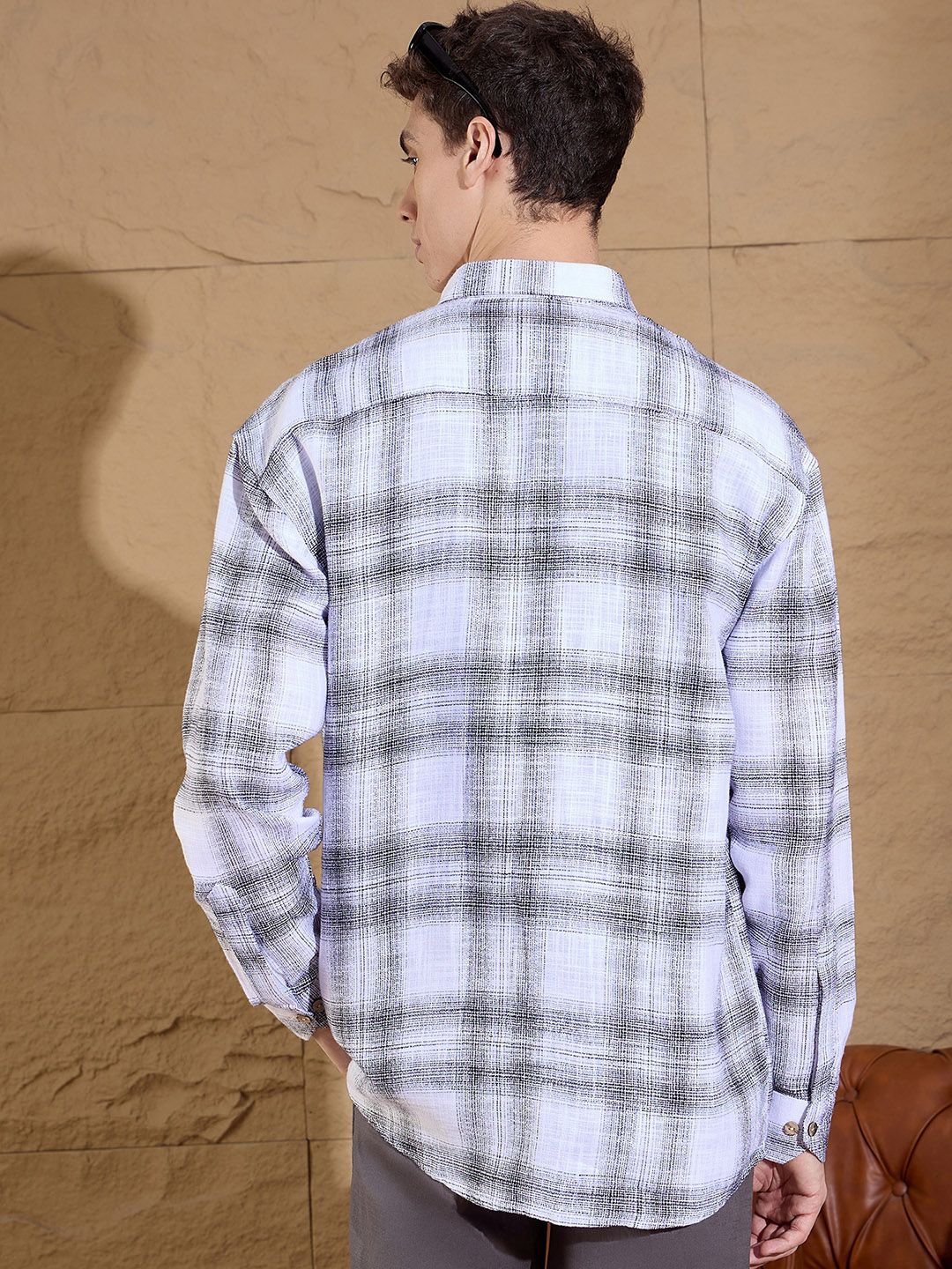 DENNISON Men Tartan Checked Drop shoulder Pure Cotton Oversized Shirt