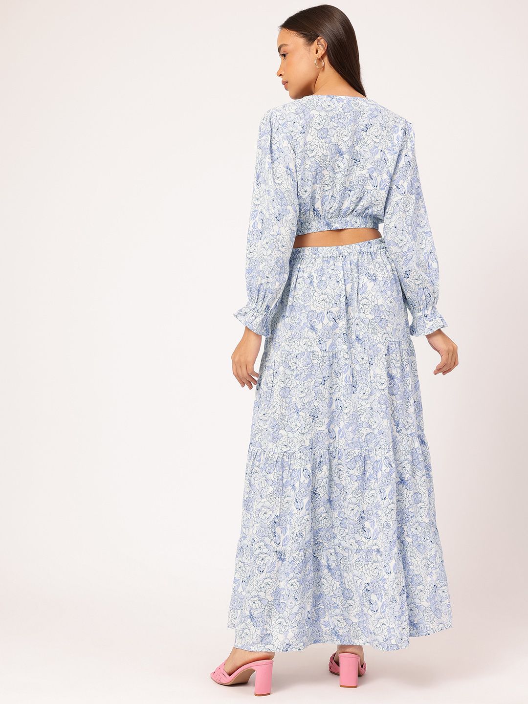 DressBerry Feminine Flair Floral Printed Cut-Out Maxi Dress