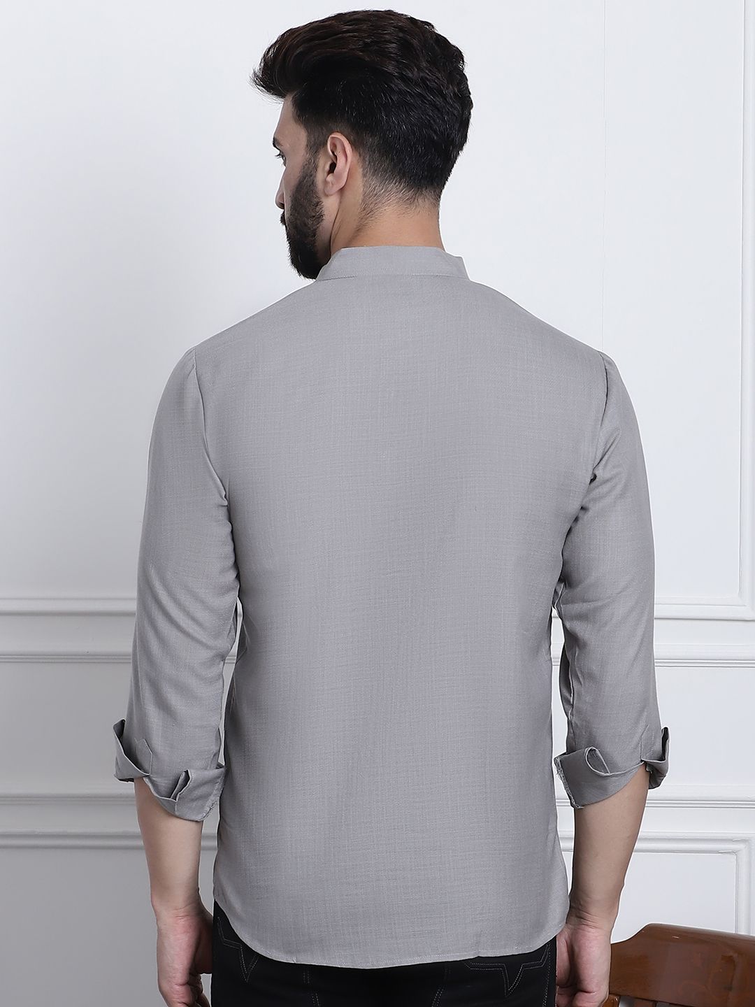 Anug by SOJANYA Men Grey Band Collar Kurta