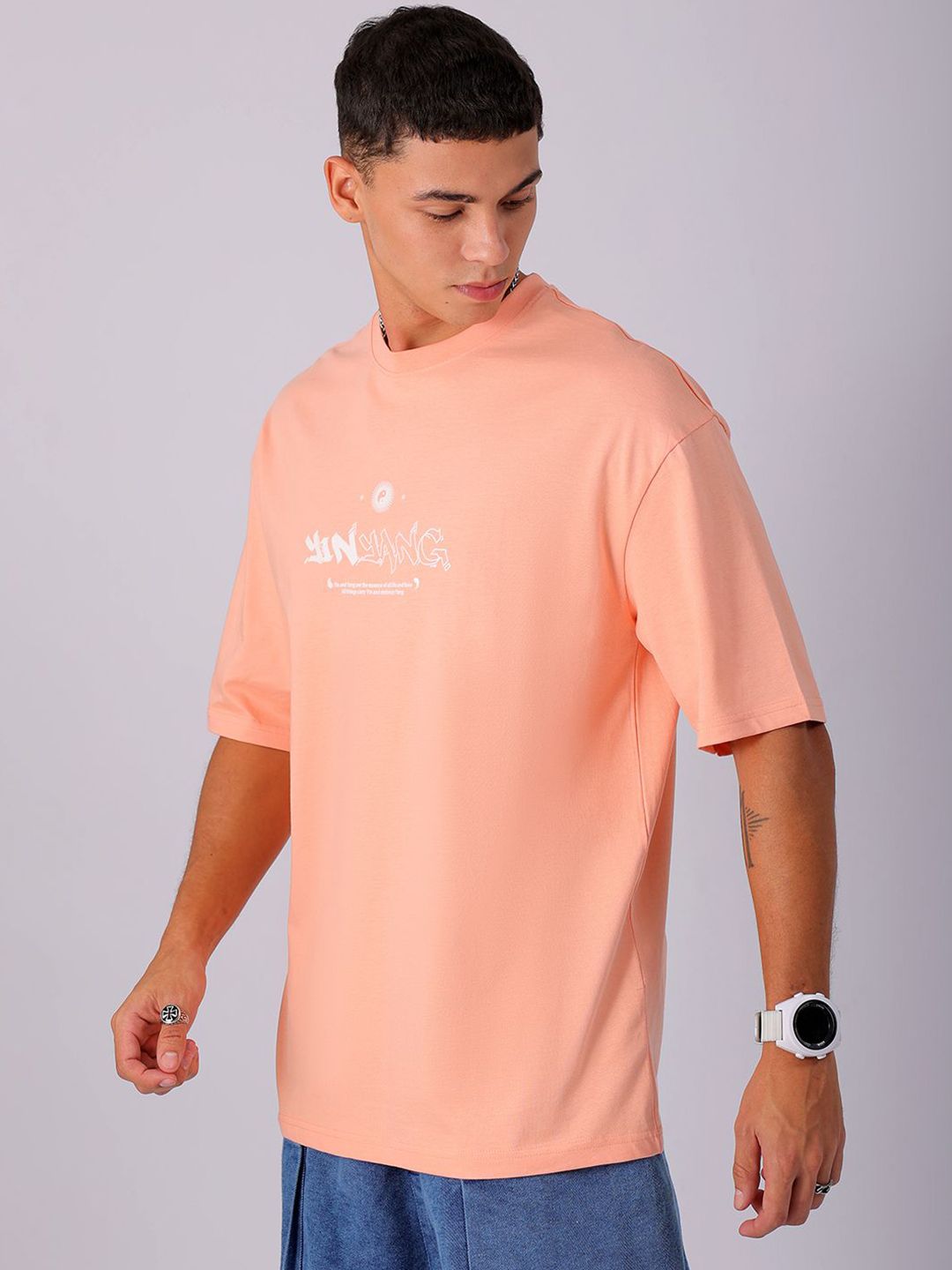 The Indian Garage Co Men Back Printed Boxy Oversized Round Neck T-shirt