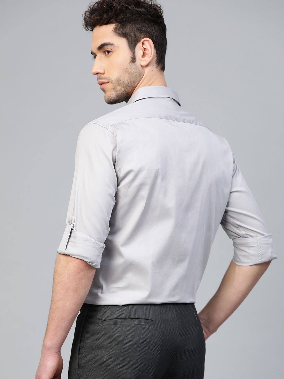 DENNISON Men Grey Smart Slim Fit Water & Stain Repellent Solid Formal Shirt
