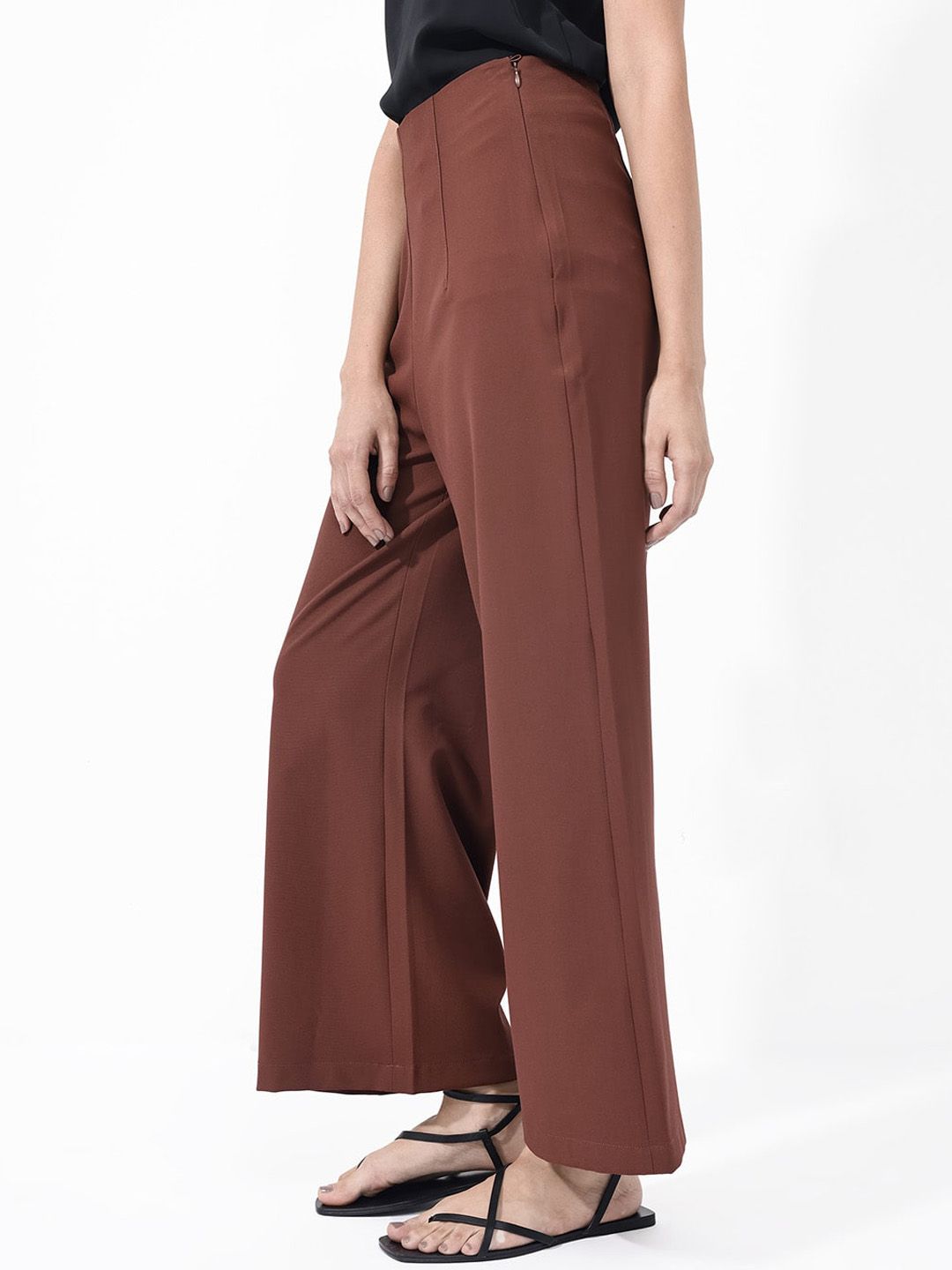 RAREISM Women Flared High-Rise Parallel Cotton Trousers