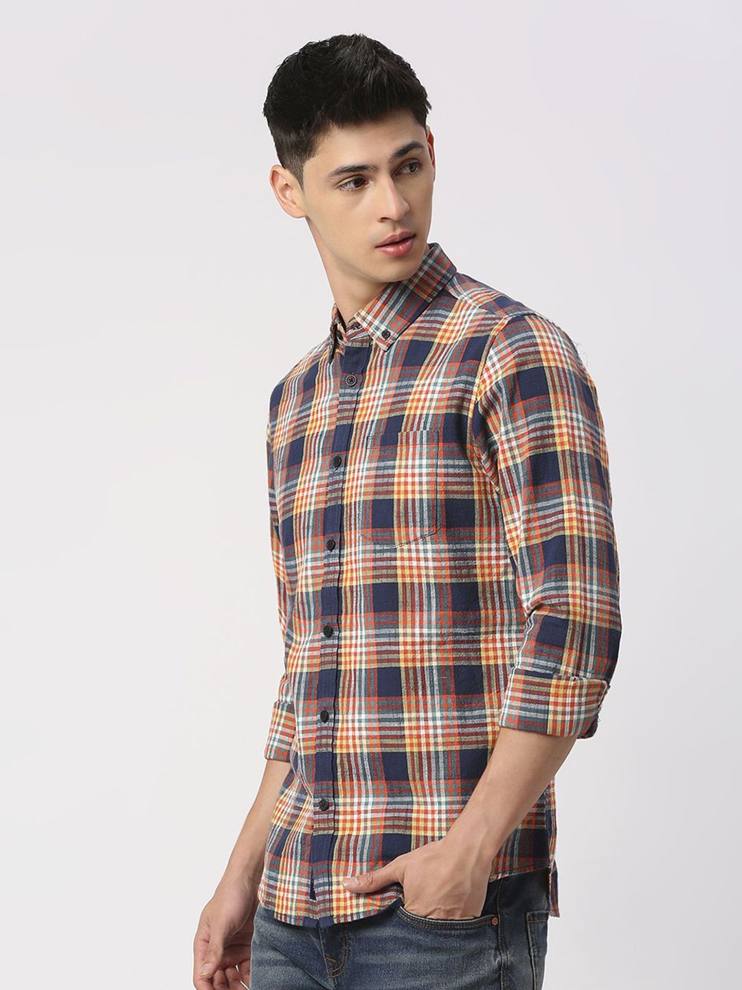 Being Human Men Slim Fit Button-Down Collar Tartan Checks Opaque Checked Casual Shirt
