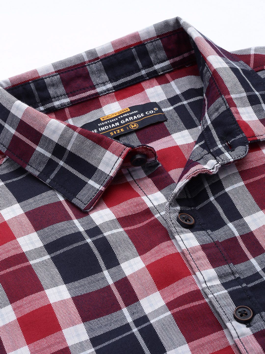 The Indian Garage Co Men Navy Blue & Red Gingham Checked Pure Cotton Casual Shirt