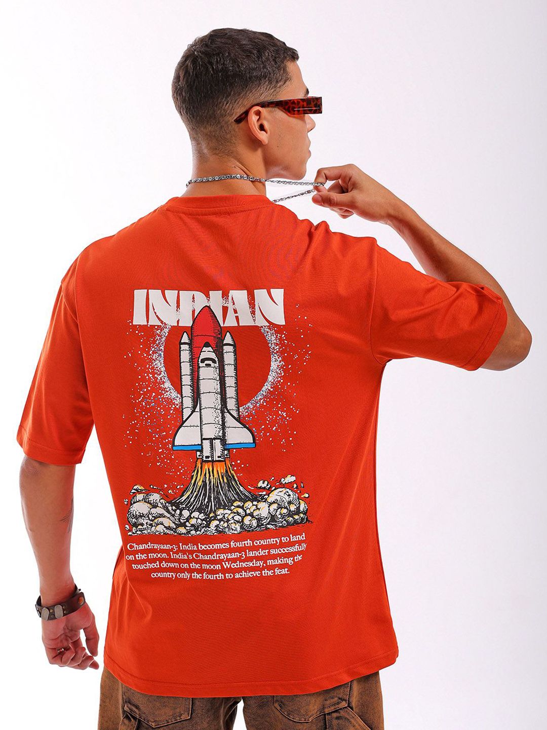 The Indian Garage Co Men Back Printed Boxy Oversized Round Neck T-shirt