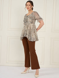 Antheaa Off White Polka Dots Printed Puff Sleeves Tie Up Top &Trouser
