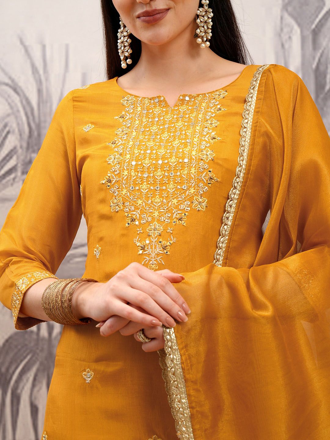 Vishudh Ethnic Motifs Embroidered Straight Kurta & Trousers With Dupatta