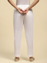 House of Chikankari Women White Cotton Chikankari Embroidered Pant