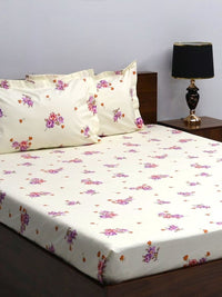 BOMBAY DYEING Red & White Floral 164 TC Pure Cotton Queen Bedsheet With 2 Pillow Covers