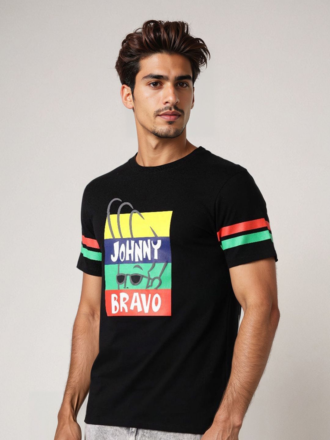 The Indian Garage Co Men Johnny Bravo Typography Printed Cotton Slim Fit T-shirt
