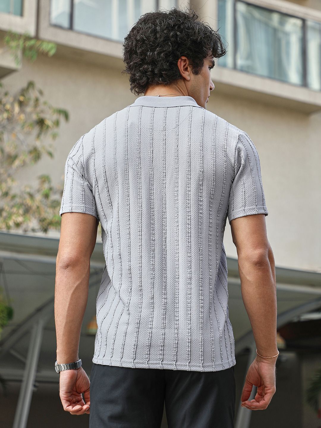Campus Sutra Men Self Design Polo Collar Cotton T-shirt