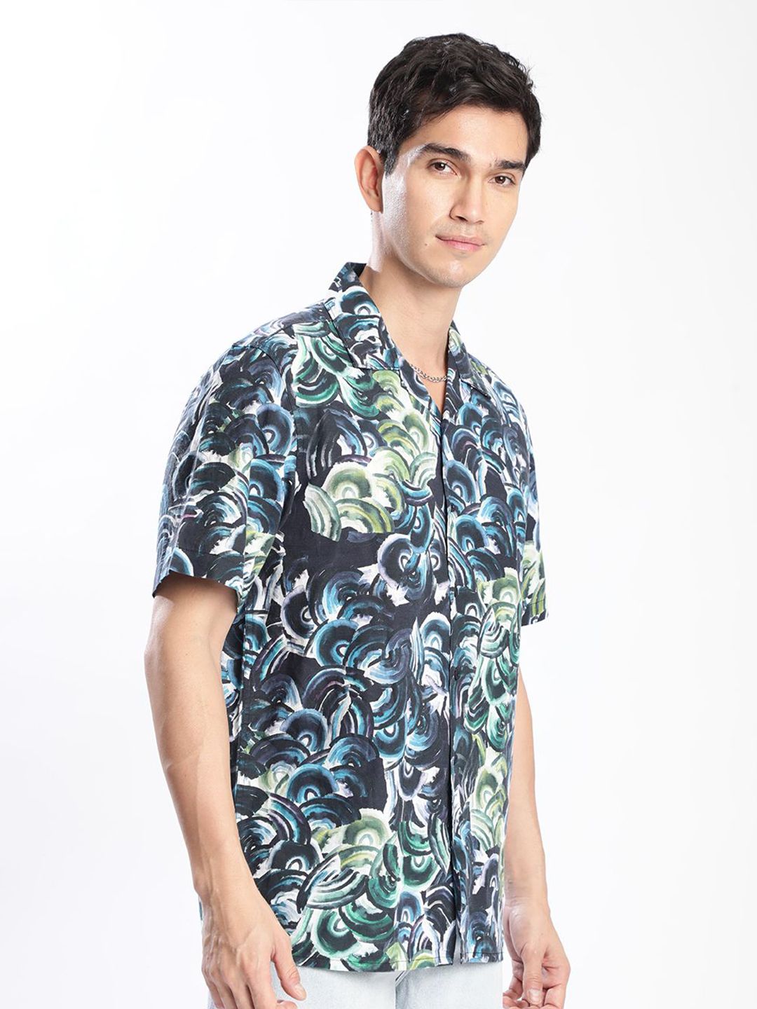 Bene Kleed Men Printed Cotton Linen Casual Shirt