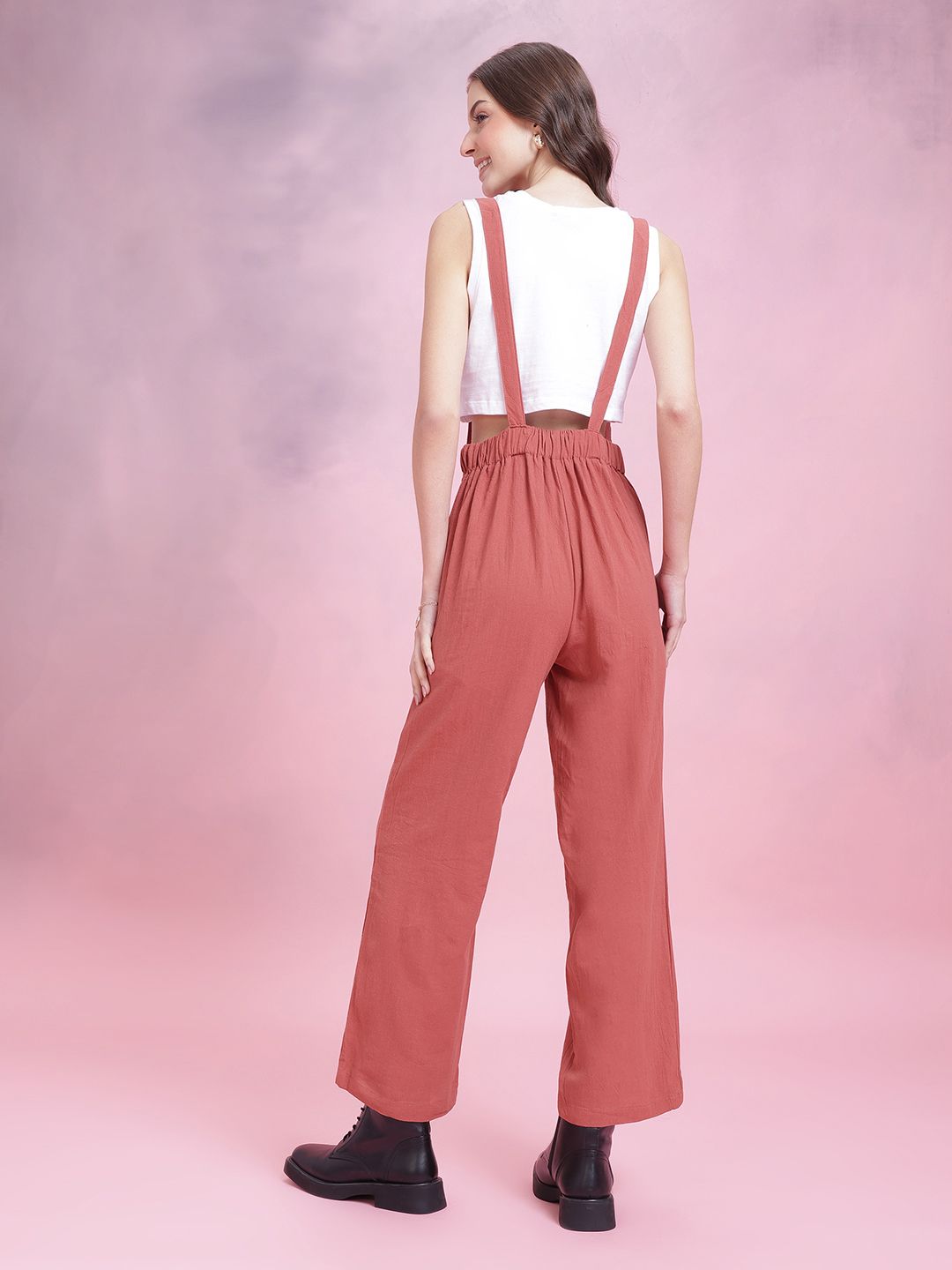 DressBerry Women High-Rise Mock Buttons Cropped Trousers with Gallus