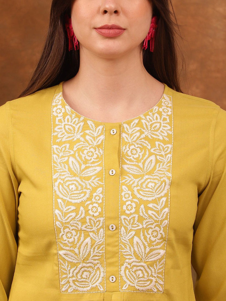 Anouk Yellow Embroidered Tunic & Trousers Co-Ords