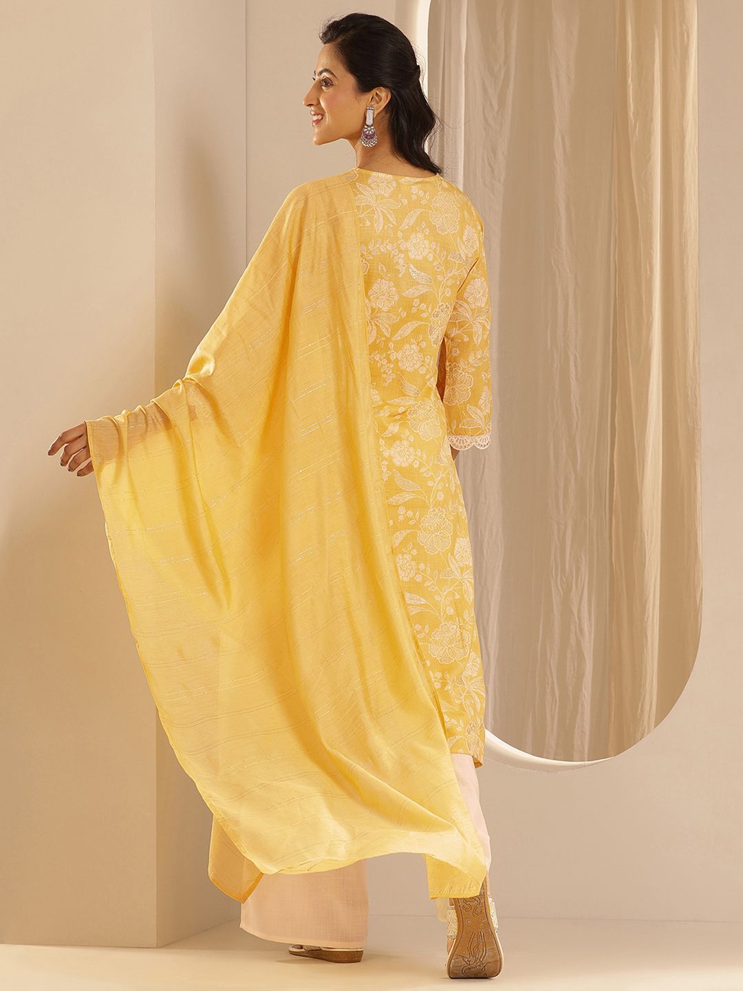Libas Floral Printed Straight Sequinned Kurta with Palazzos & Dupatta