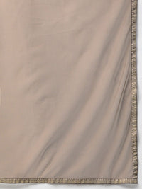 W Women Brown Striped Panelled Sequinned Kurta with Dhoti Pants & Dupatta