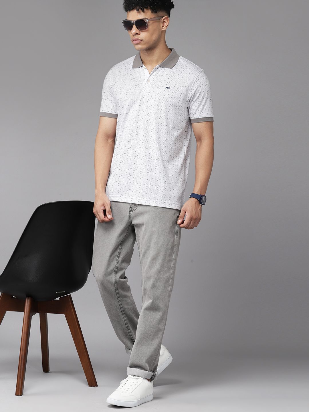 Park Avenue Men Geometric Print Polo Collar Slim Fit T-shirt