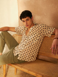 DENNISON Smart Ethnic Motifs Printed Spread Collar Cotton Oversized Lightweight Shirt