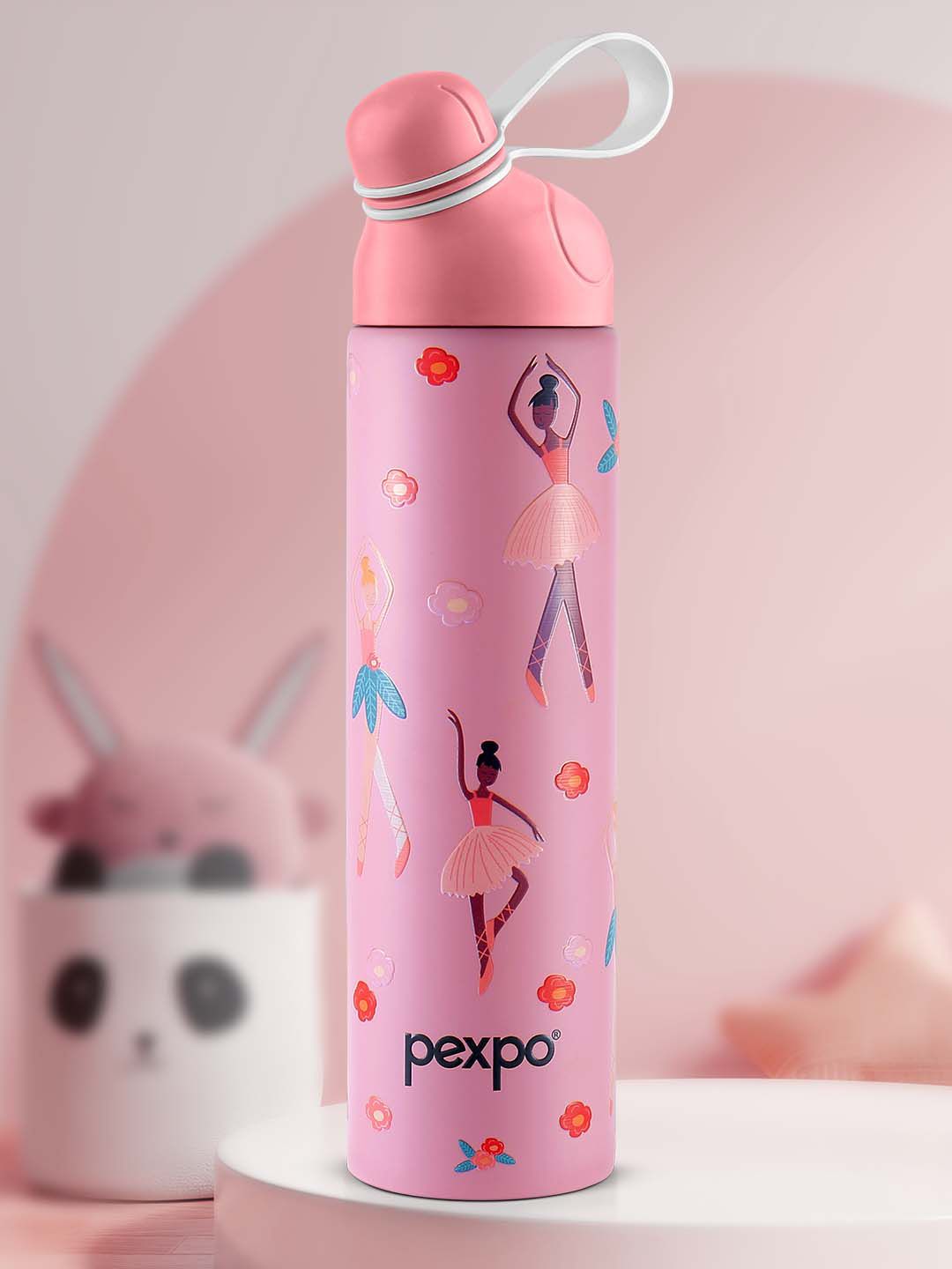 Pexpo Pink and Purple Printed Stainless Steel Double Wall Vacuum Water Bottle 470ml