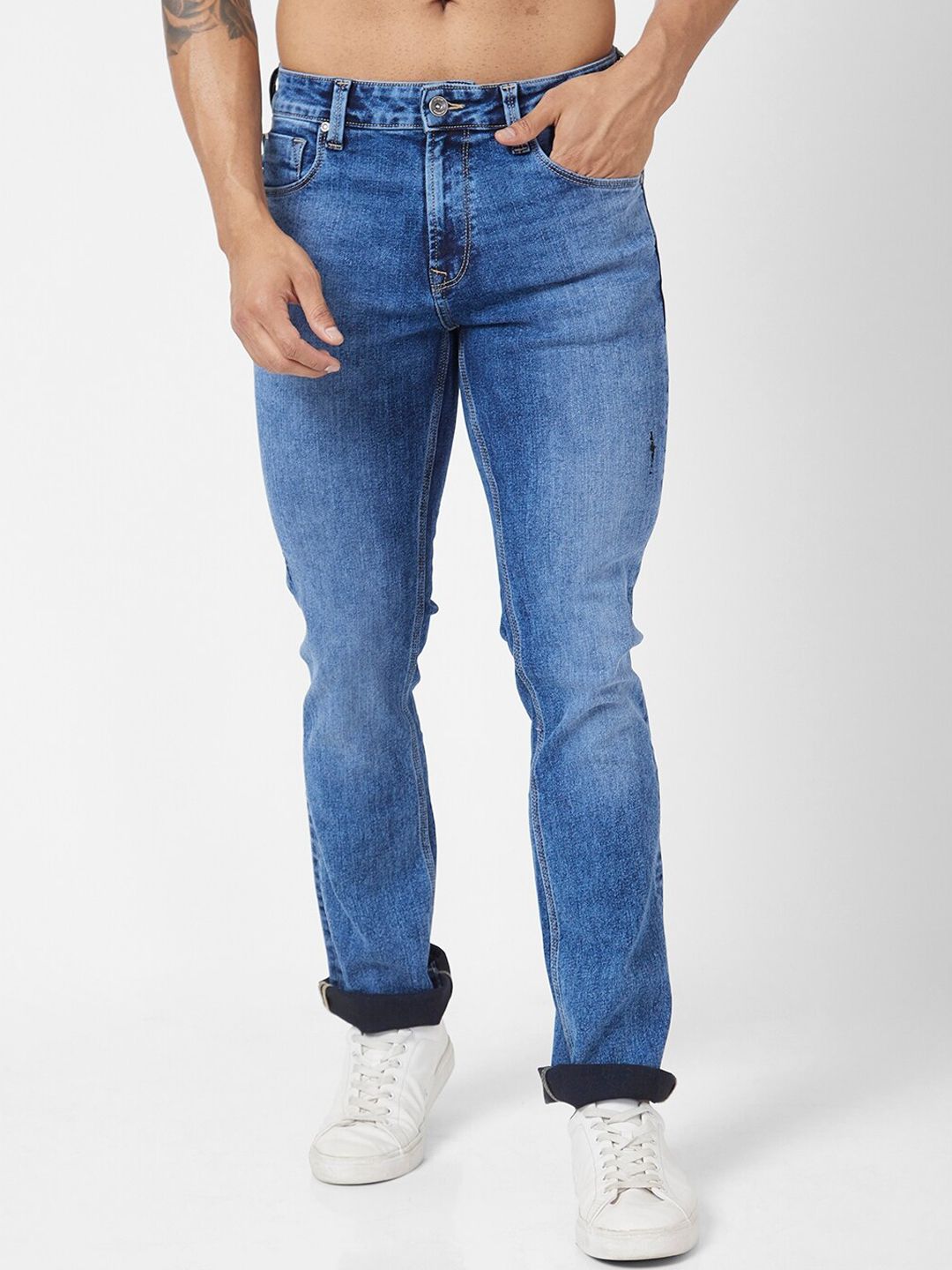 SPYKAR Men Bootcut Low Distress Light Fade Stretchable Jeans
