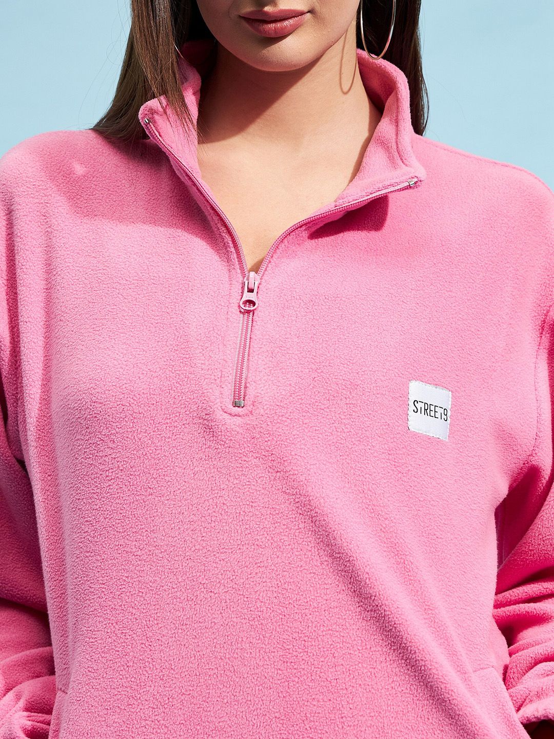 STREET 9 Pink Mock Collar Oversized Sweatshirt