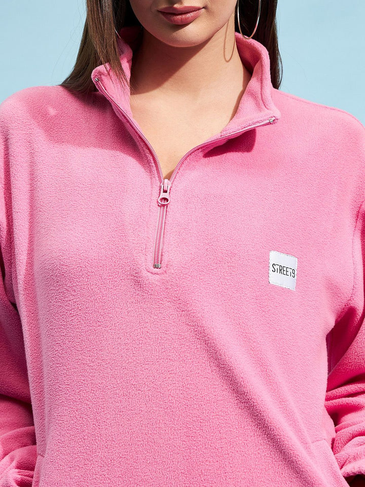 STREET 9 Pink Mock Collar Oversized Sweatshirt