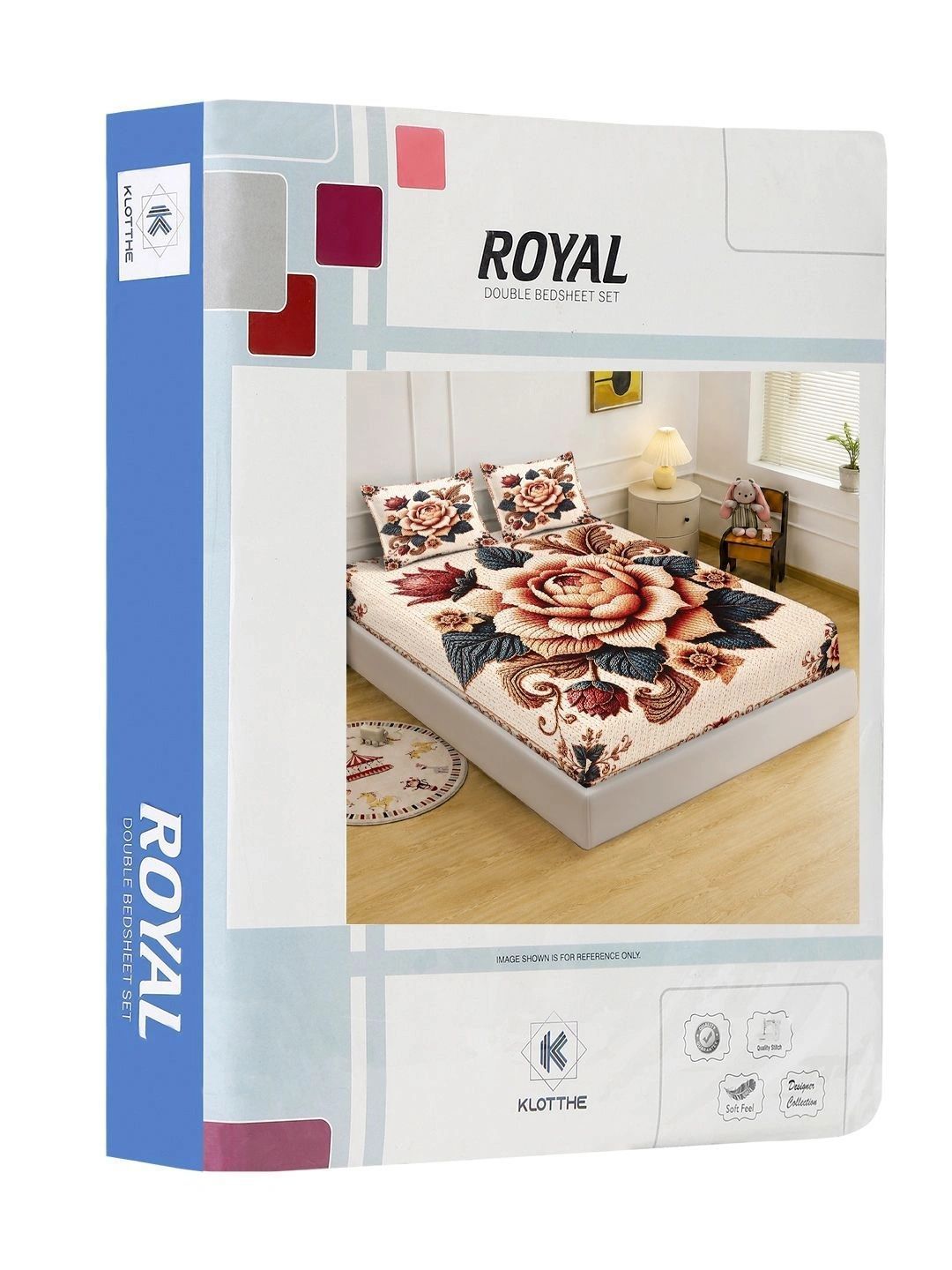KLOTTHE Berwarna Krim & Bunga Merah 400 TC Cadar King dengan 2 Sarung Bantal