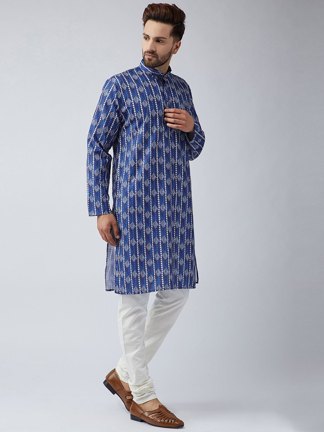 SOJANYA Men Blue Printed Straight Kurta
