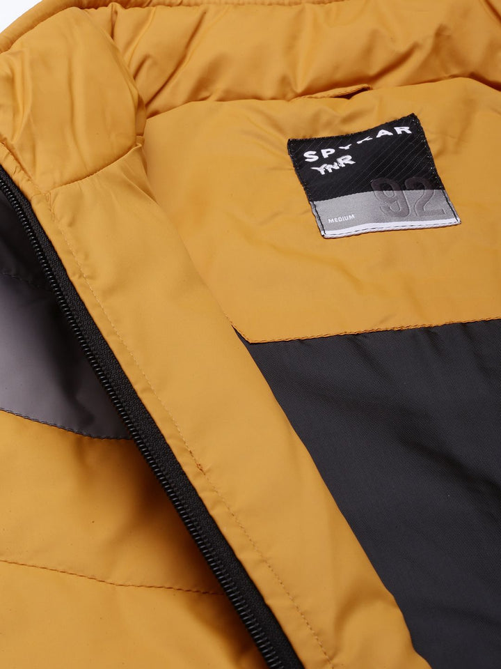 SPYKAR Men Grey & Mustard Yellow Colourblocked Padded Jacket