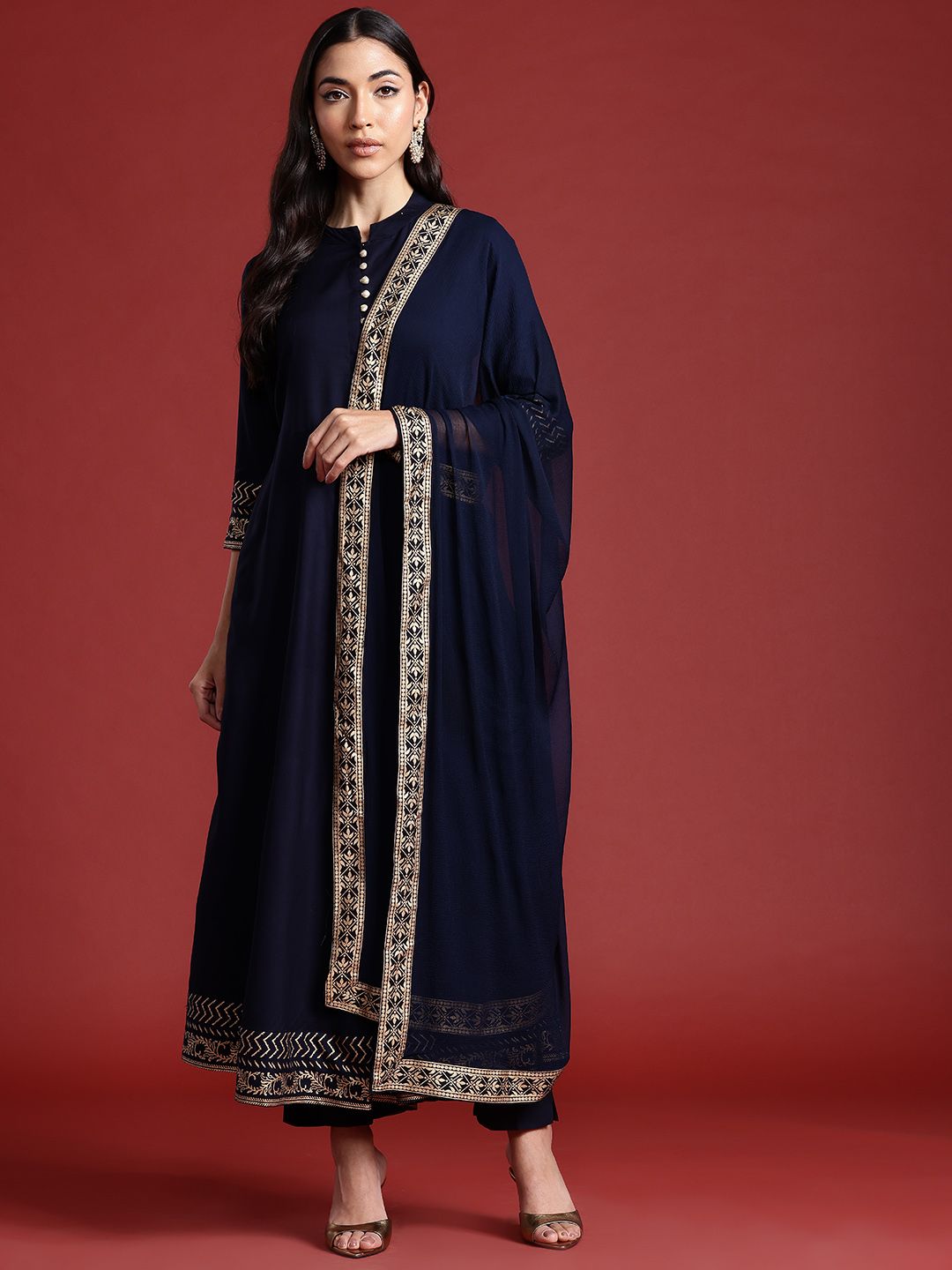 Anouk Women A-Line Kurta with Trousers & Dupatta