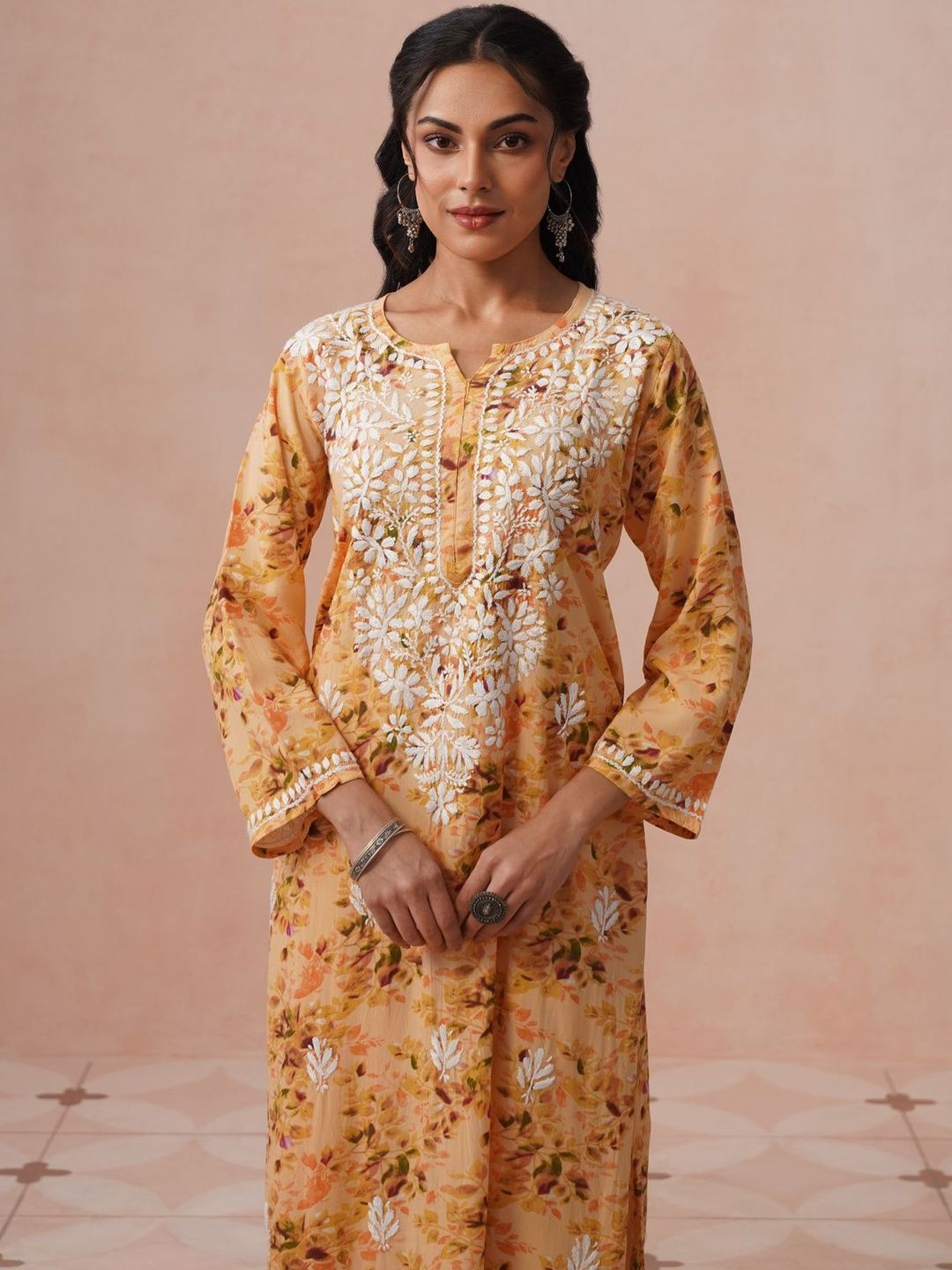 House of Chikankari Women Printed Regular Chikankari Kurta with Trousers