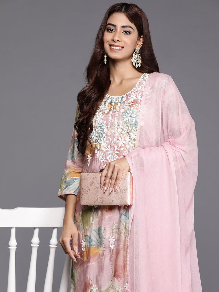 Kurta Kerja Benang Biasa Wanita Era Indo dengan Seluar &amp; Dupatta