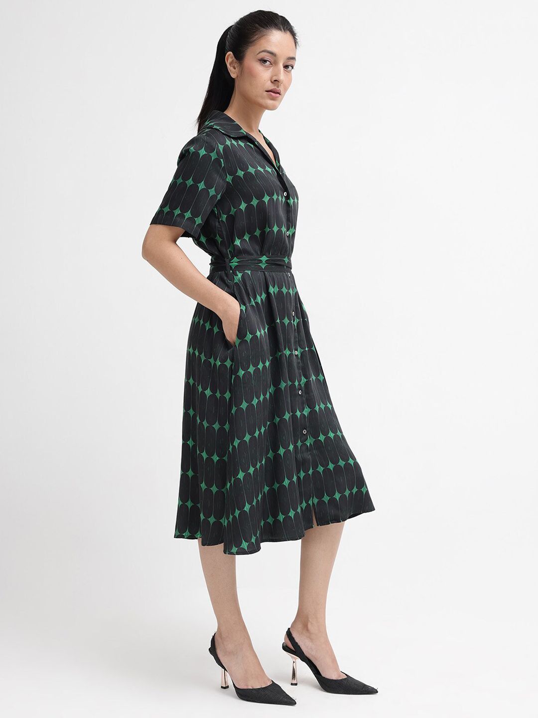 RAREISM Geometric Printed Cotton Shirt Dress