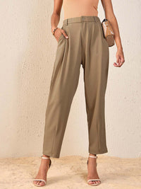 SASSAFRAS Women Beige Tapered Fit High-Rise Peg Trousers