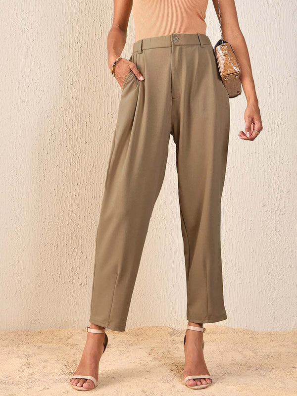 SASSAFRAS Women Beige Tapered Fit High-Rise Peg Trousers