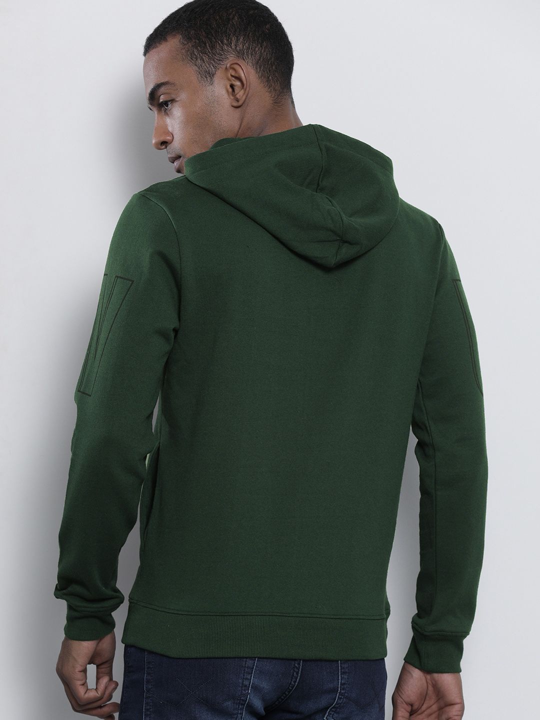 The Indian Garage Co Men Olive Green & Black Typography Print Hooded Sweatshirt