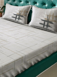 KLOTTHE Grey Printed 400TC Pure Cotton Super King Bedsheet With 2 Pillow Covers