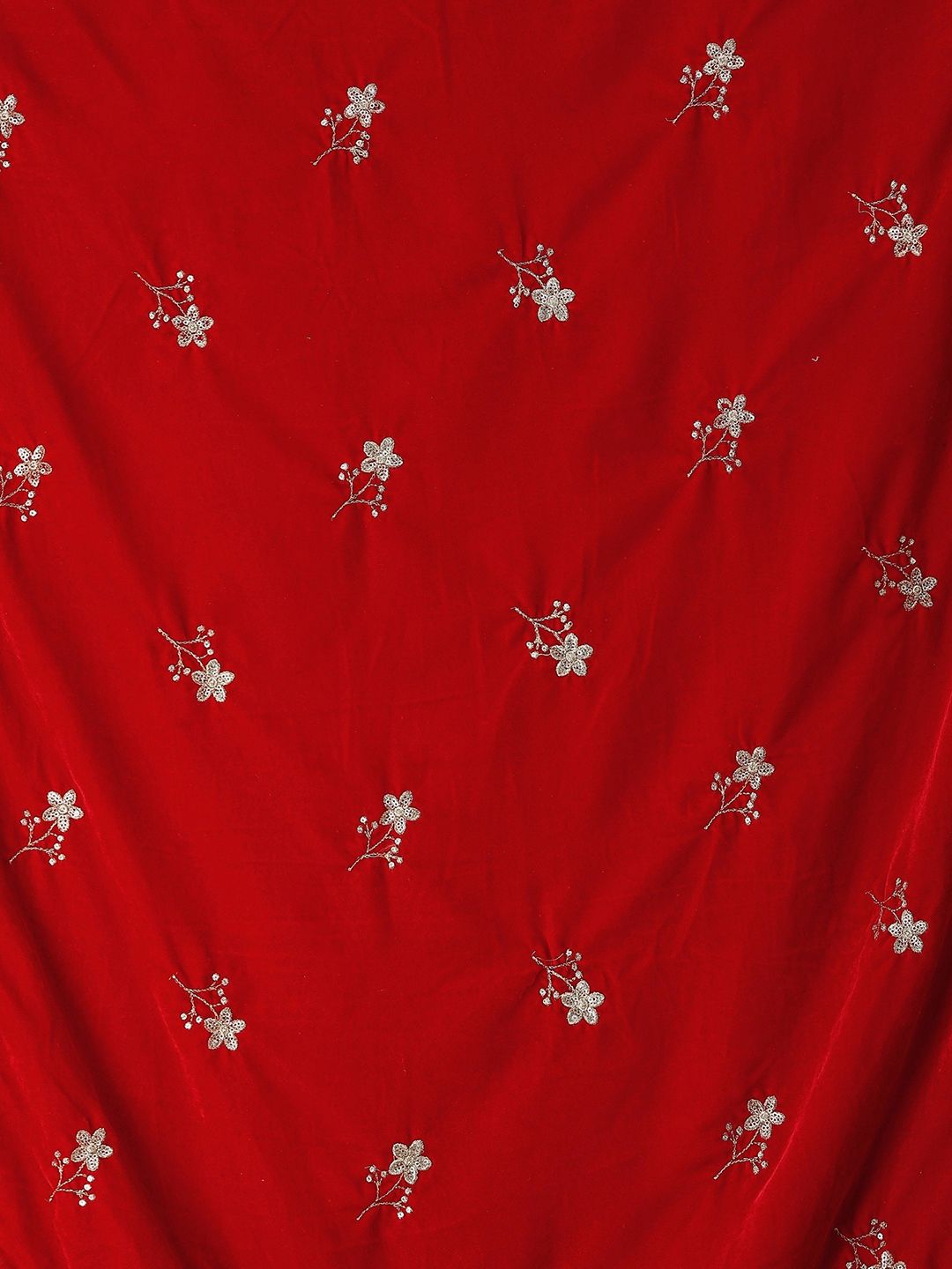 Exotic India Garnet Velvet Dupatta with Embroidered Flowers and Sequins