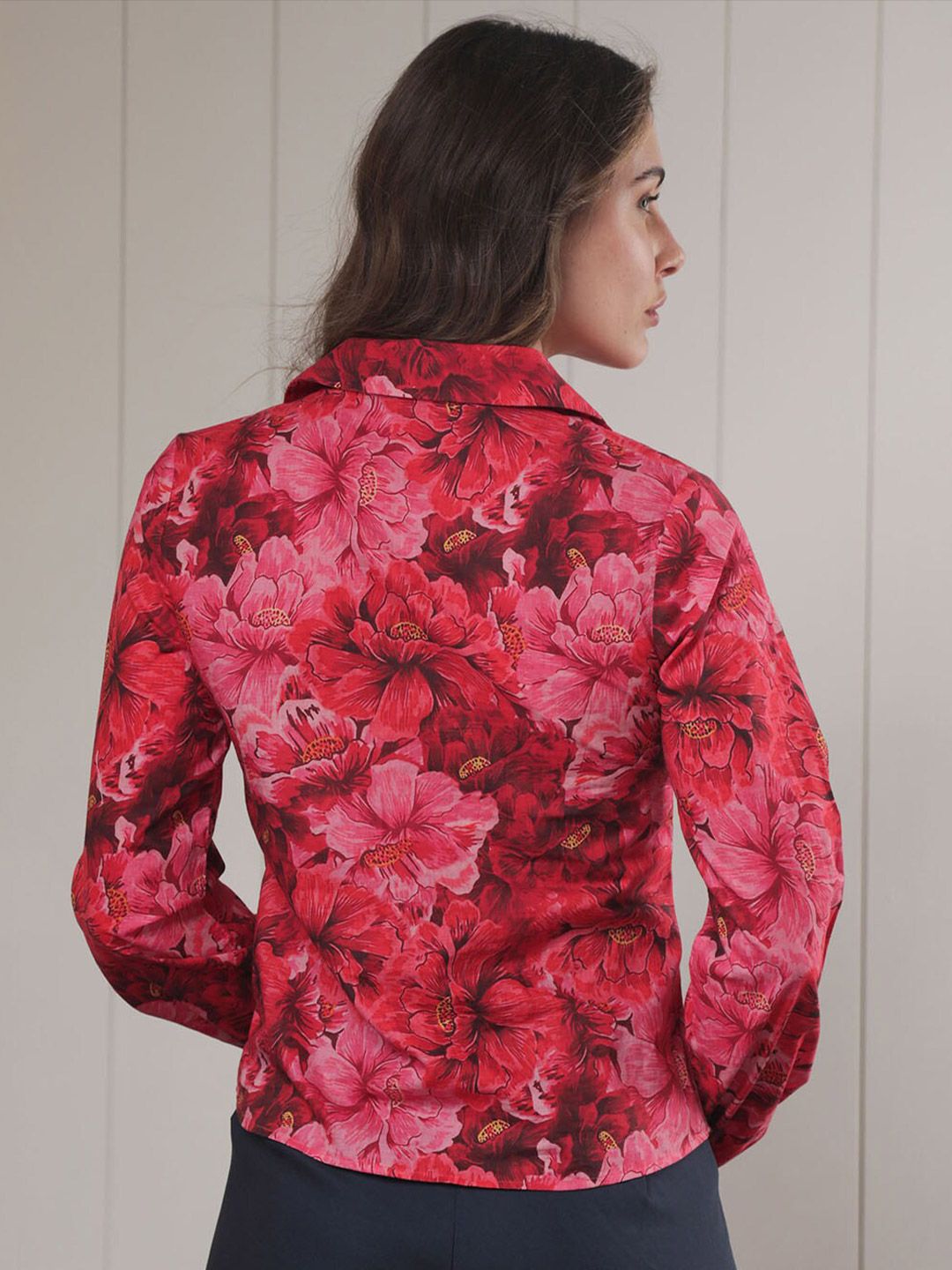 RAREISM Floral Printed Ruffled Cuff Sleeves Tie-Up Neck Cotton Top